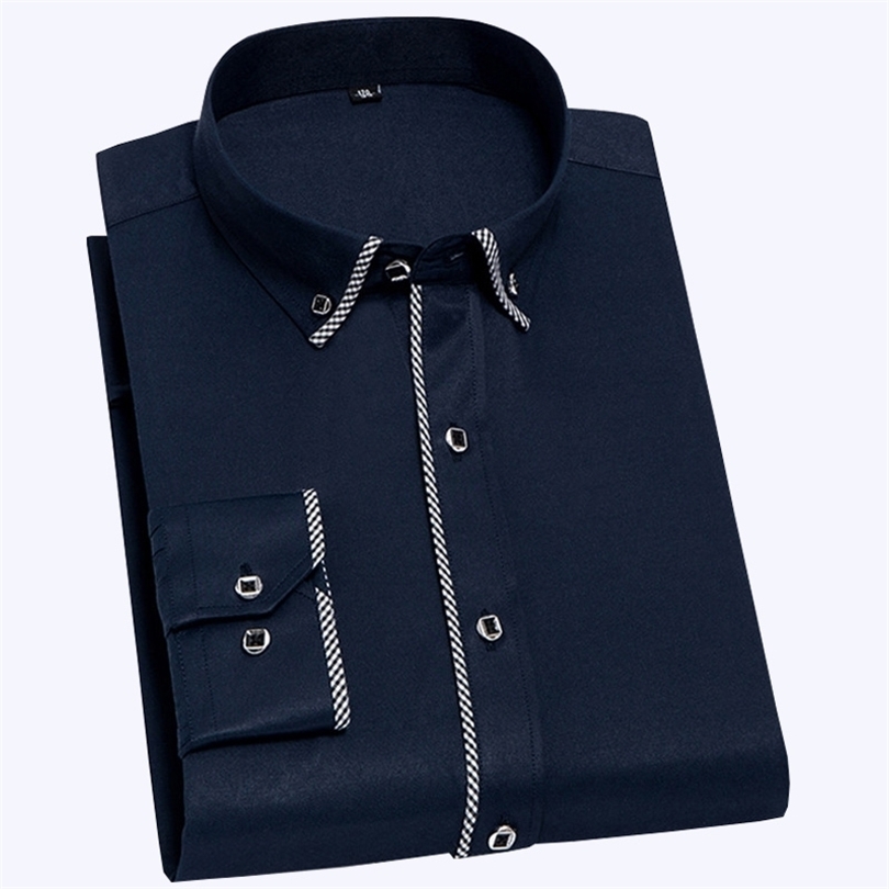 

New Arrival Plaid Rim button down collar long sleeve slim fit easy care good quality solid formal business men dress shirts 201124, 5-515