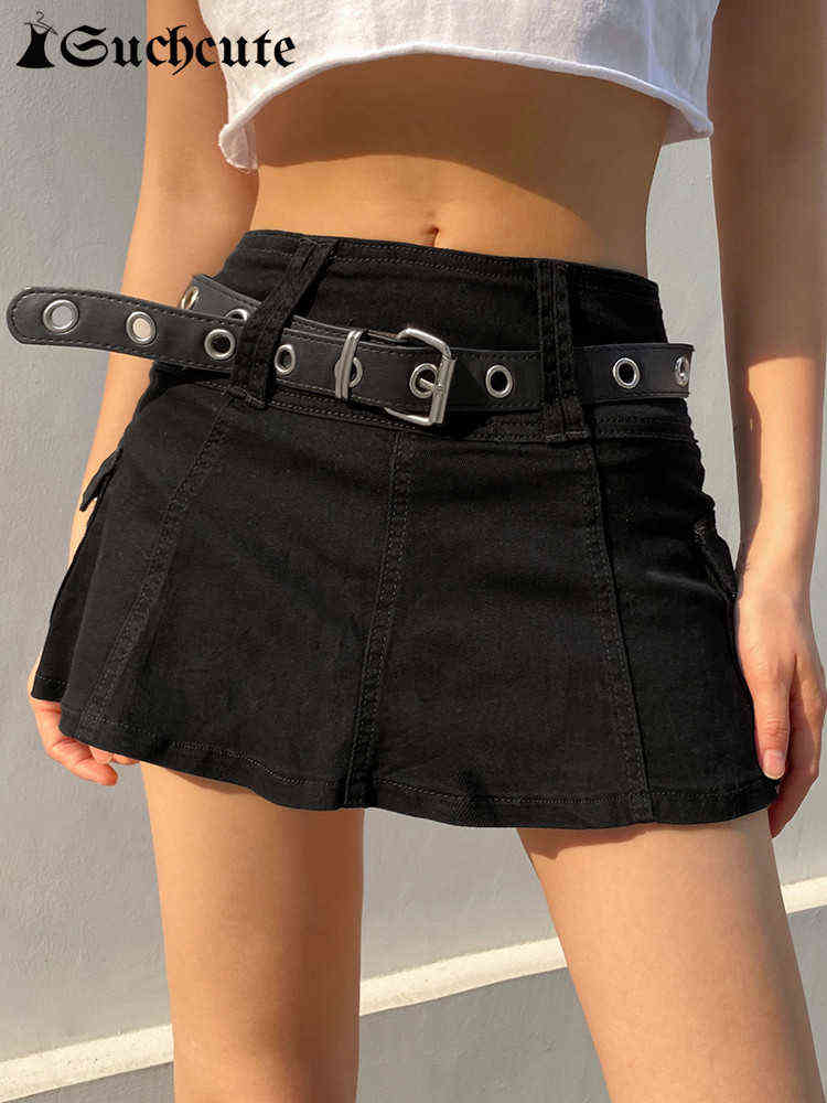 

Woman skirt SUCHCUTE Gothic Casual Zipper Fly Safety Short Denim Skirt Summer Streetwear Low Waist Mini Jeans Skirt WIth Shorts For Women T220819, White