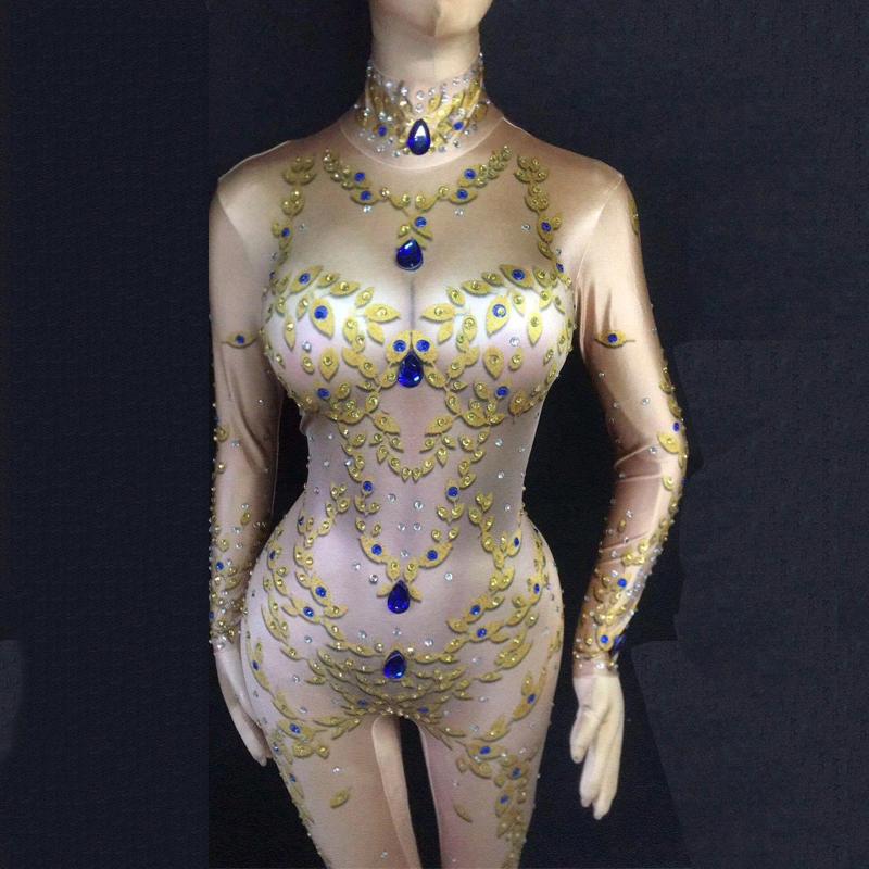 

Catsuit Costumes Female Singer Ring Acrobatic Dj Golden Leaves Thin Elastic Jumpsuit Women Nightclub Anti-Cold Long Bodysuit Stage DJ354Cats, One size