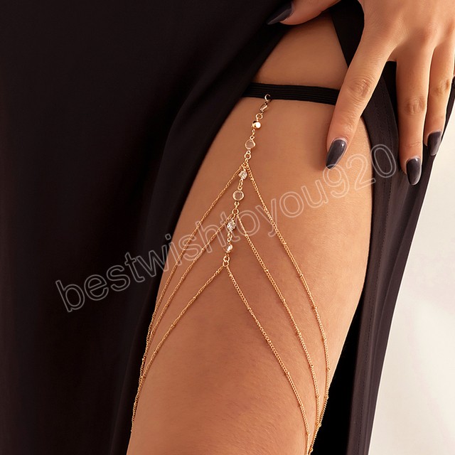 

Ingemark Bohemian Elastic Band Leg Thigh Chain Women Beach Sexy Long Tassel Multilayer Adjustable Body Jewelry Dress Decorate