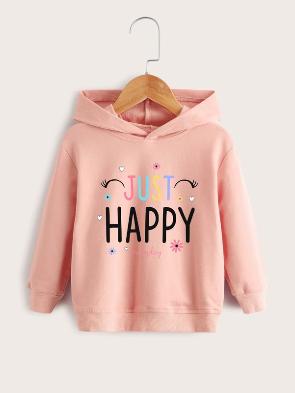 

Toddler Girls Slogan & Floral Print Hoodie SHE, Coral powder