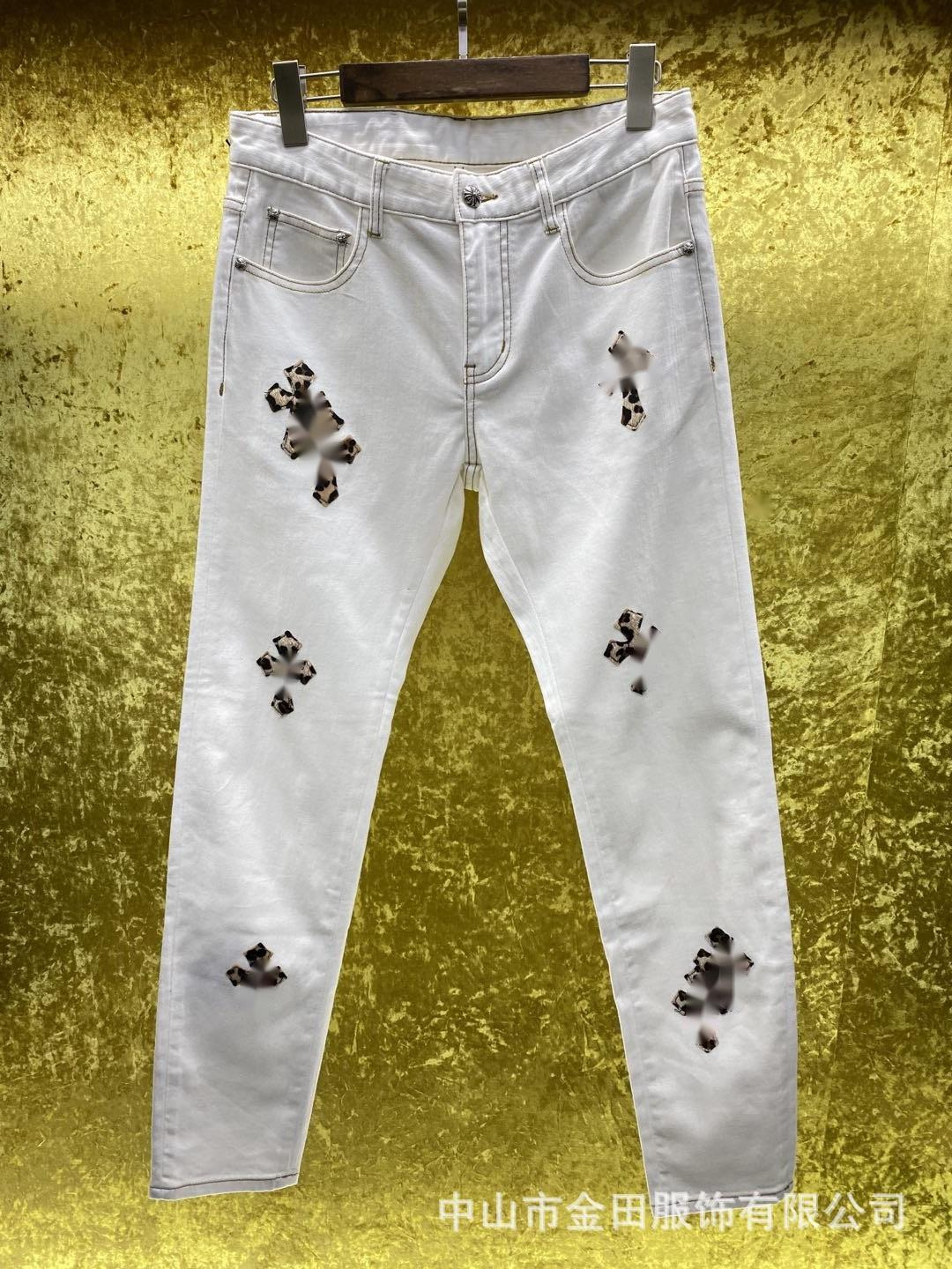 

Men's Jeans [2021 autumn and winter new cross leopard pattern versatile fashion white high quality micro elastic denim pants