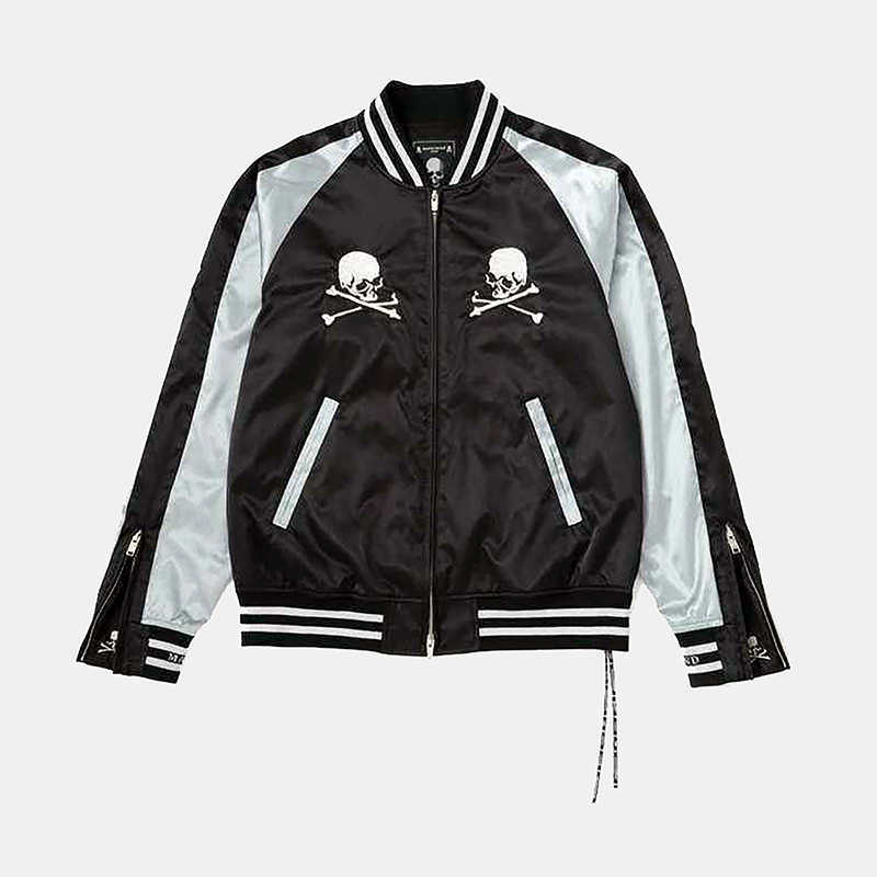 

bomb Mastermind Japan embroidered skull Satin MMJ jacket, Black