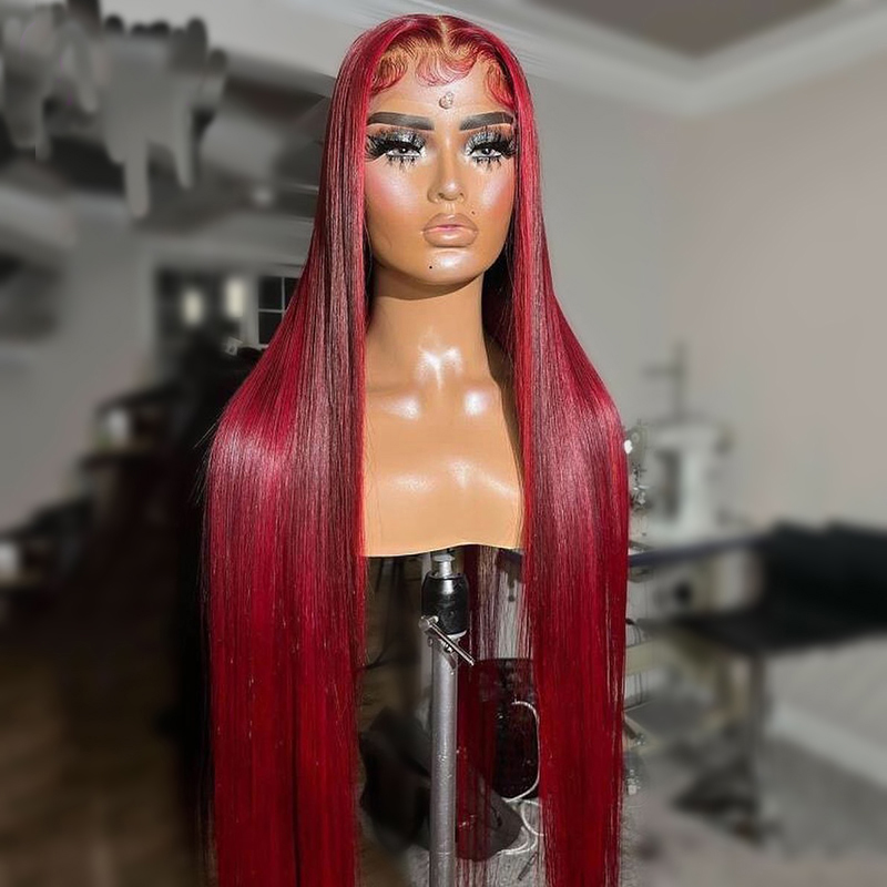 

26Inch 180%Density Burgundy Pre Plucked Brazilian Silky Straight Soft Lace Front Wig For Women With Baby Hair Daily Wigs