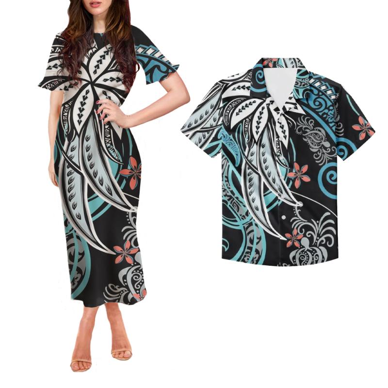 

Party Dresses Couple Polynesian Clothing Womens Dress Samoa Tribal Women Short Sleeve Maxi Matching Men Shirts, Qqqt359f16