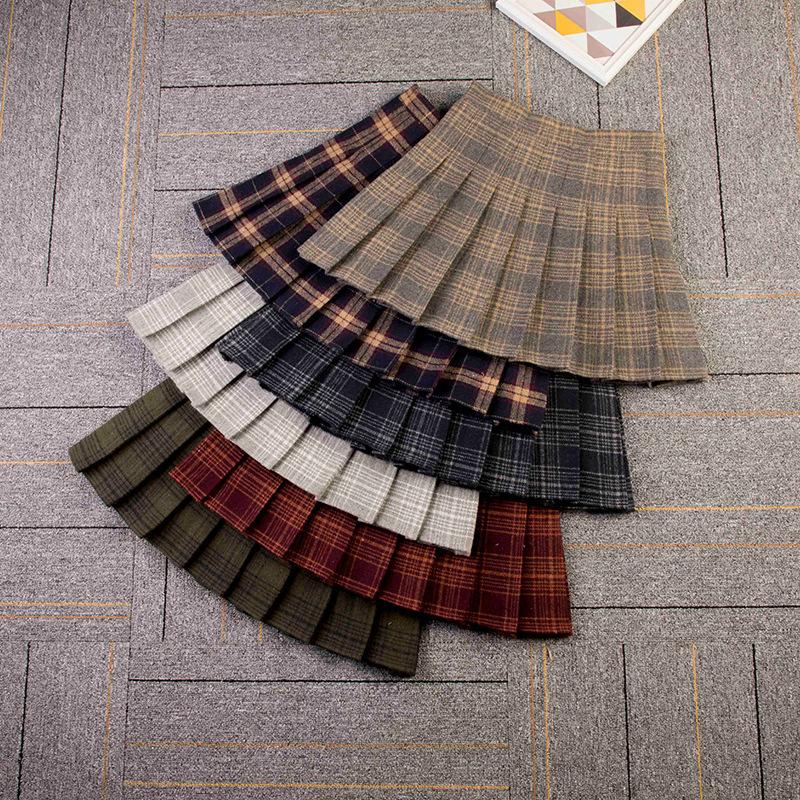 

Clothing Sets School Uniform Plaid Skirt Student Pleated Skirts JK Suit High Waist Anime Cosplay For Winter Wool BottomsClothing, Color 2