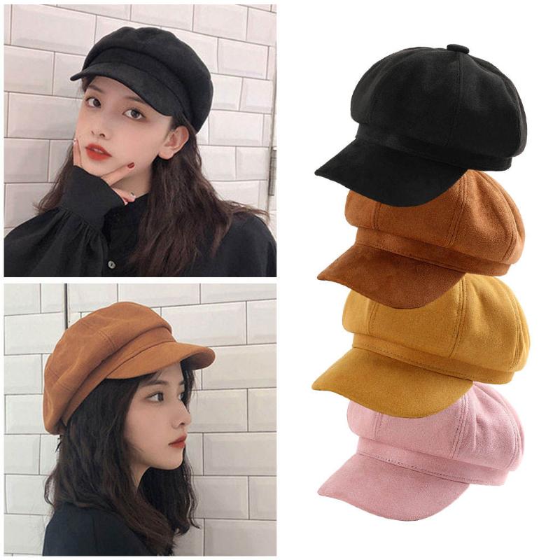 

Berets Women Retro Warm Solid Hat Ladies Flat Top Peaked Autumn Winter, Black