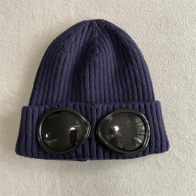 

Two GOGGLE Hat Winter Beanie Caps Designer Men Women Wool Knitted Glasses Cap Outdoor Sports Hats Beanie, Grey