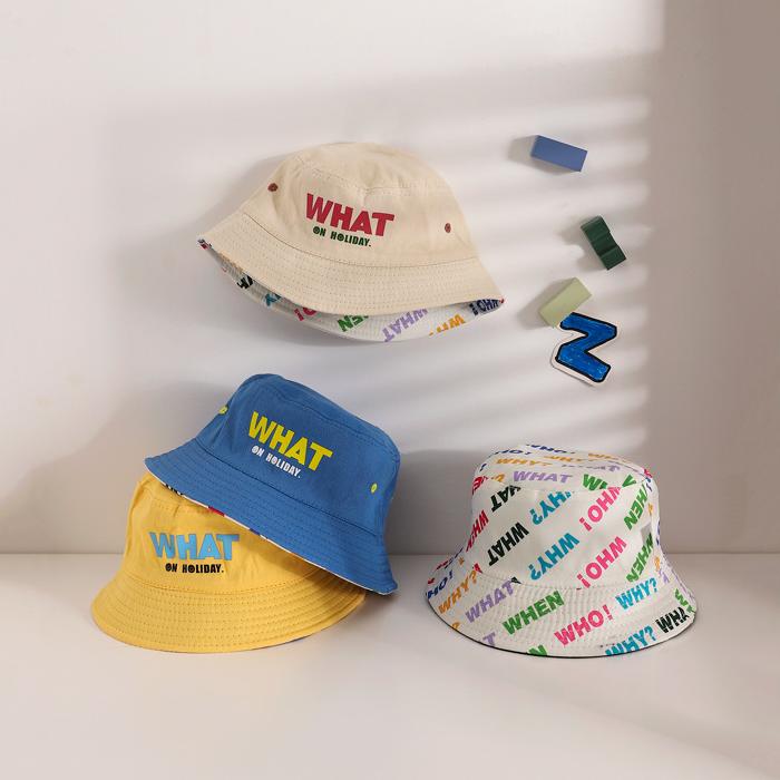 

Berets Kids Fisherman Hat Double-sided Wear Letter Printing Baby Bucket Korean Casual Wild Sunscreen Outdoor HatBerets, Yellow