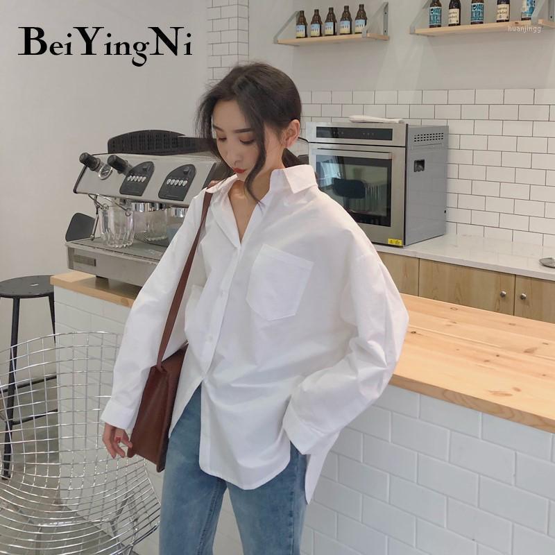 

Women' Blouses & Shirts Women White Plain Loose Oversized Female Tops BF Korean Style Blusas Pockets, Pink