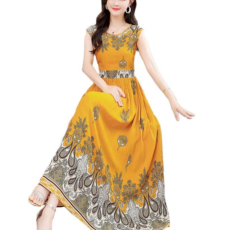 

Plus Size Dresses Cotton Silk Women Fashion Sleeveless Mother Beach Long Dress Lady Oversize Vest Summer Female, 01