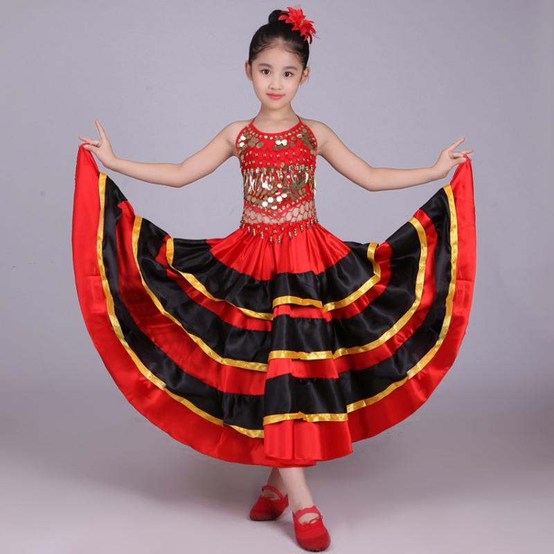 

Stage Wear Halloween School Party Dance Costumes Kids Girls Flamenco Skirt Red Black Spanish Traditional Performance Sequin VestStage, Single vest