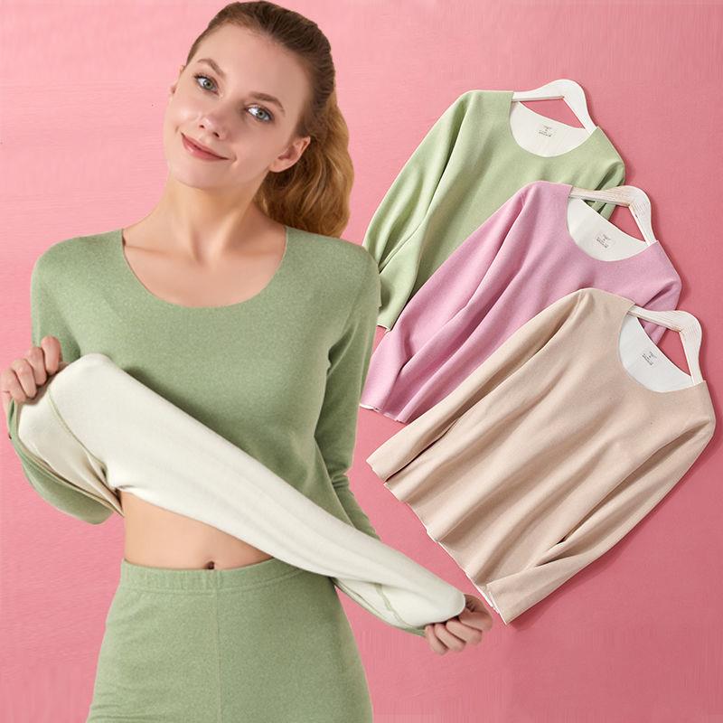 

Warm Autumn Clothes Underwears Womens Inner Wear And Winter Thickened Velvet Bottoming Shirt Seamless Underwear Single Piece, Purple