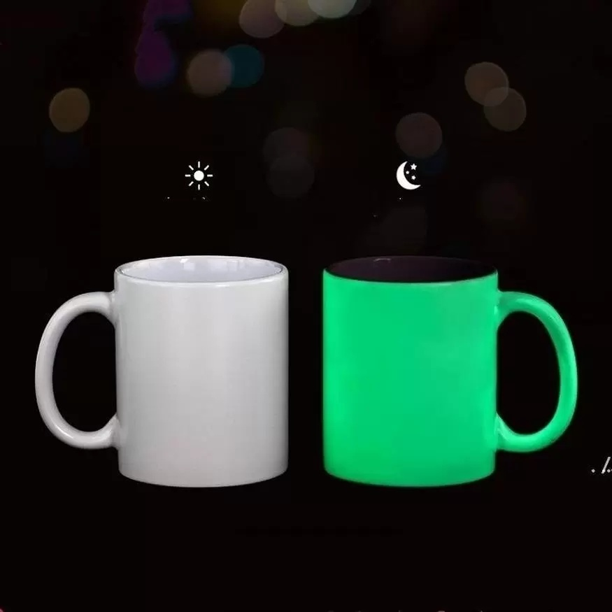 

Sublimation Blank Luminous Mug personalized heat transfer Ceramic Mug Glow In The Dark 11oz White Water Cup F5373 F0722