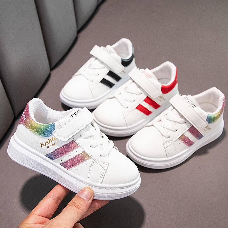 

Athletic & Outdoor Childrens Sneakers Fashion PU Leather Flat White Shoes For Kids Boys Wear Girls Tennis Baby Walking Running ShoesAthletic, Black