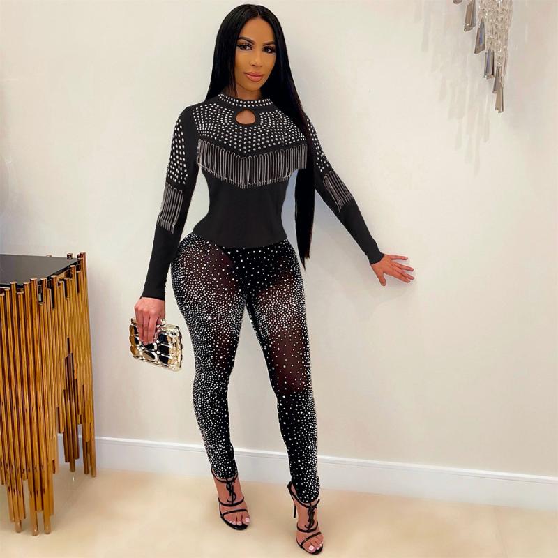 

Women' T-Shirt Zoctuo Womon T Shirt Diamonds Bead Tassel Velvet Balck Long Sleeve Tops Bodycon Outdoor Party Streetwear Woman Crop TopWomen, Black