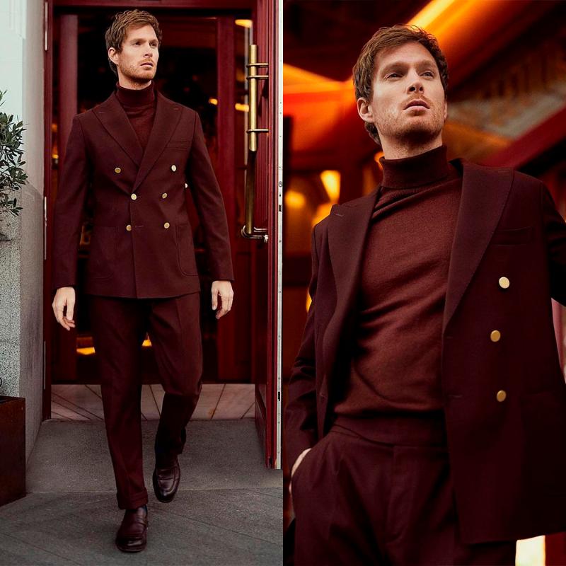 

Men's Suits & Blazers Burgundy Men Suit Tailor-Made 2 Pieces Double Breasted Modern Blazer Pants Fashion Wedding Groom Causal Prom Coat Tail, Black