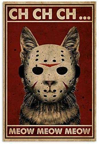 Horror Jason Cat Meow Metal Poster Wall Decor for Him Country Home Decor Vintage Tin Sign 8x12 inch-image-762011400