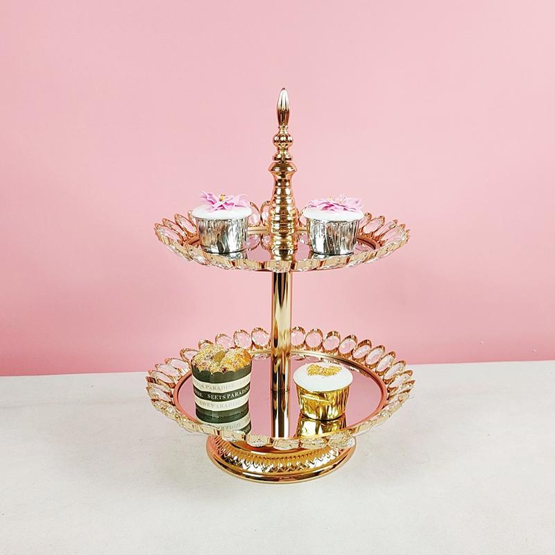 

Other Bakeware 2 Tier Cake Stand Gold Color Mirror Crystal Metal Tray Decorations Dessert Pedestal Party