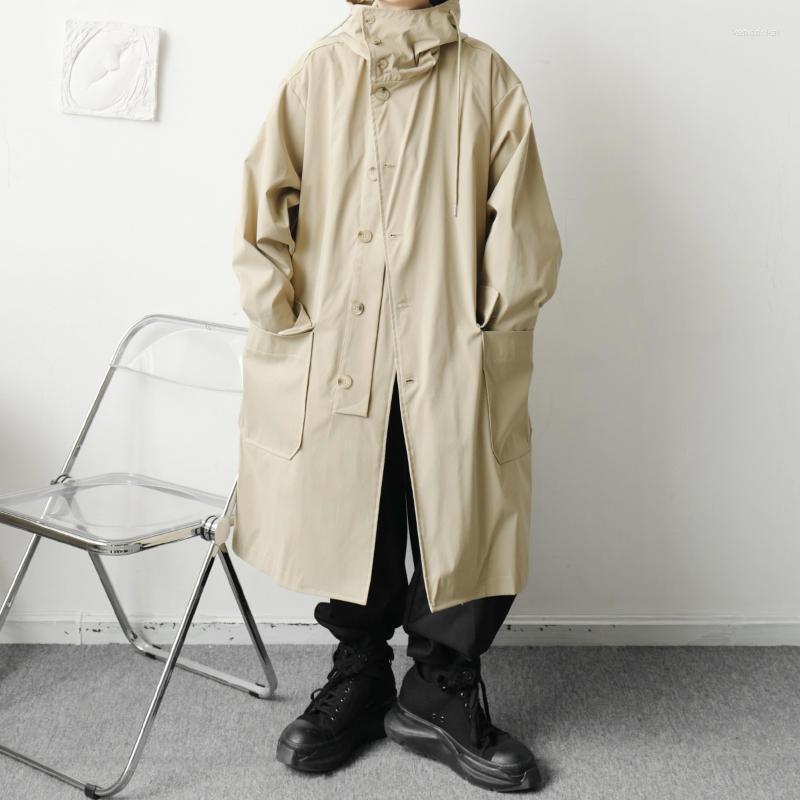 

Men's Trench Coats Korean Streetwear Trenchcoat Men Oversize Loose Casual Vintage Chic Hooded Long Coat Cardigan Cloak Outerwear Jacket Kend, W2986 black