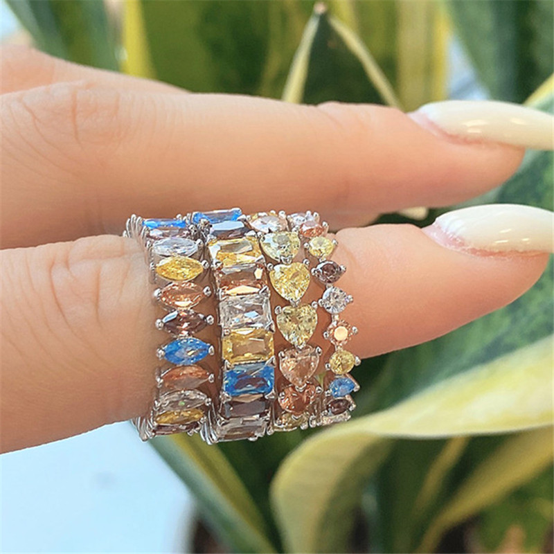 Real 925 sterling silver jewelry colorful 5A Zirconia designer ring for woman party princess heart oval circle diamond ring Wedding Rings Engagem