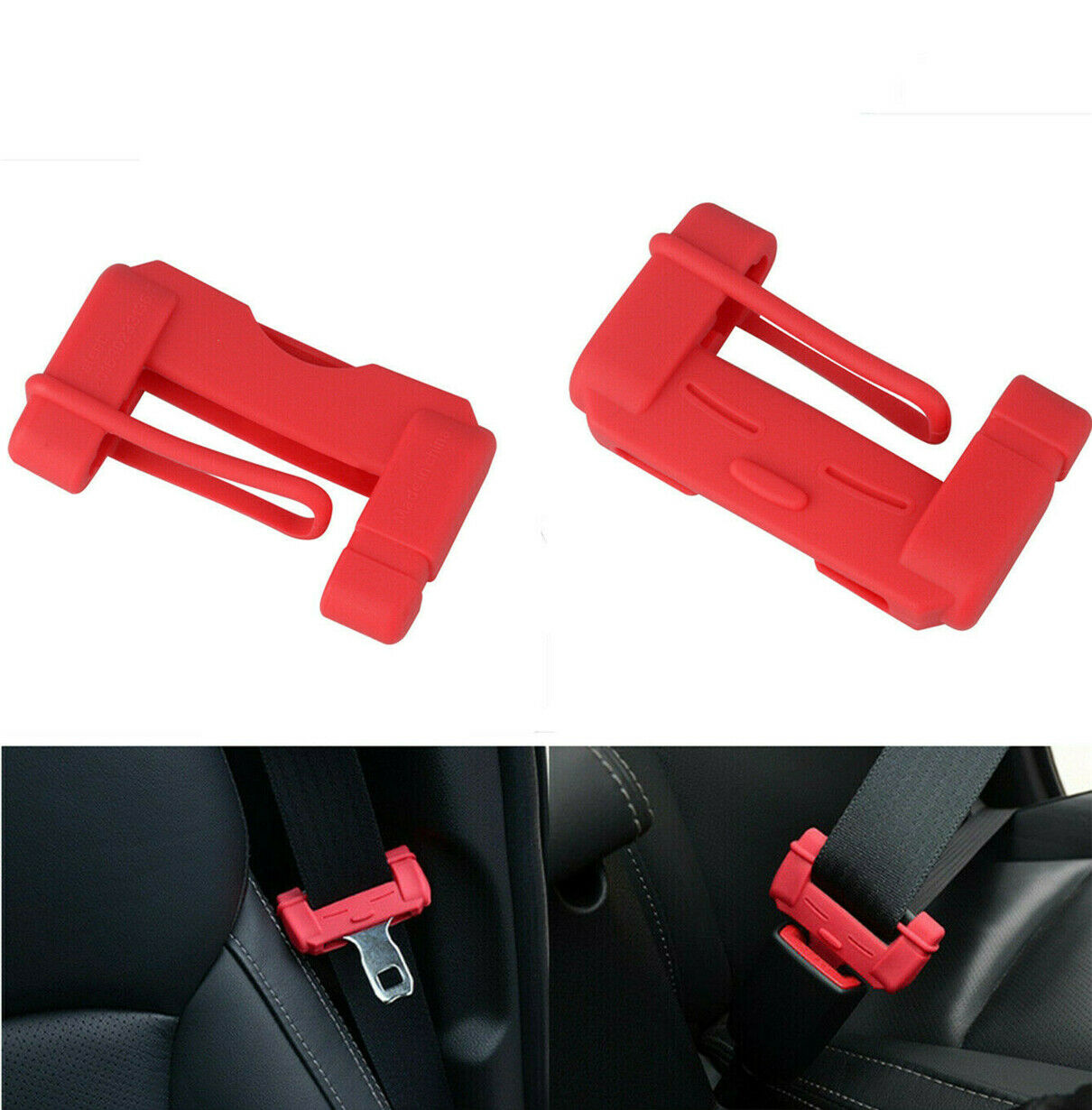 

2X Car Accessories Seat Belt Buckle Clip Silicone Anti-Scratch Cover Safety Red