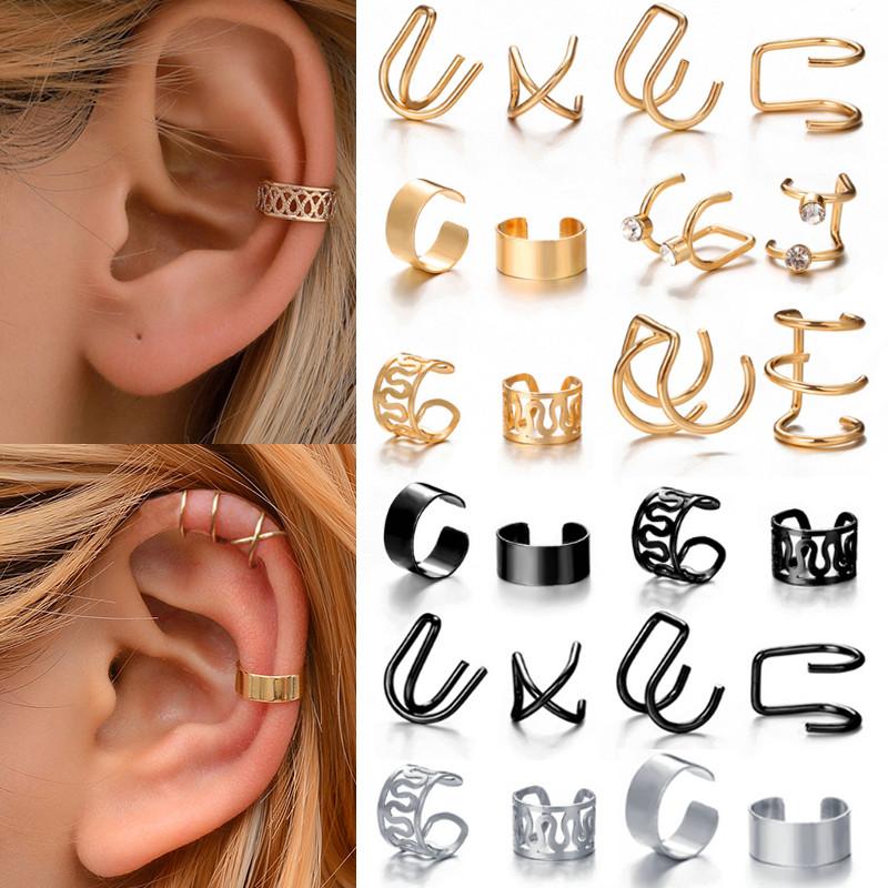 

Clip-on & Screw Back WUKALO Fashion Gold Color Ear Cuffs Leaf Clip Earrings For Women Climbers No Piercing Fake Cartilage Earring Accessorie