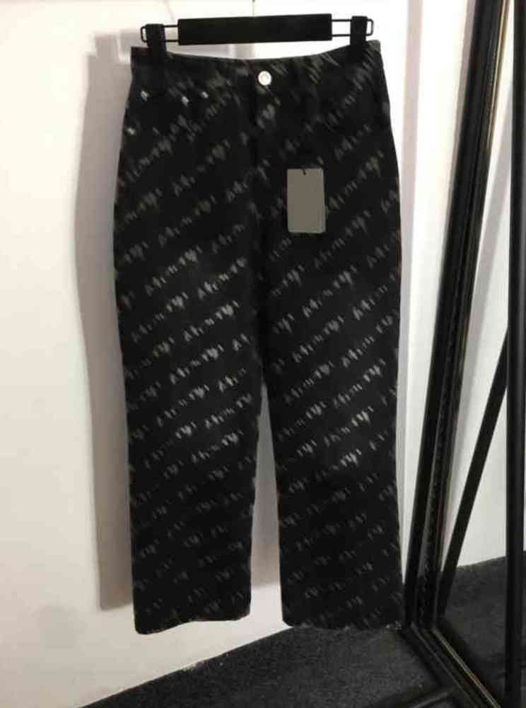 

Designer Womens Pants All Over Letter Print Straight Leg Black Jeans Trousers Luxury High Quality Casual Pants For Women 0912