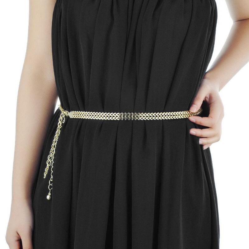 

Belts 1pcs Fashion Women Gold Vintage Waistband High Waist Metal Luxury Belt Ladies Elegant Dress Accessories 115cm, Black