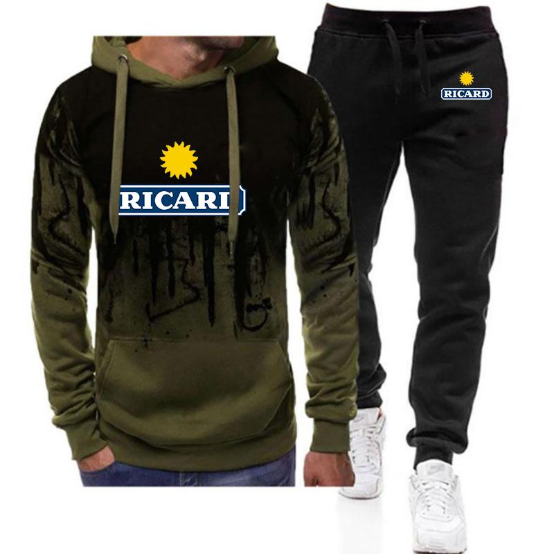 

Men' Tracksuits 2022 Men Ricard Gradient Cardigan Tracksuit Autumn Hoodie Trousers Fitness Ity Elegant Harajuku Casual Comfrtable Suit