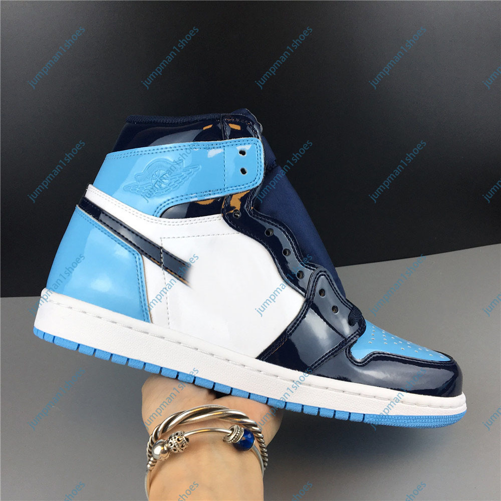 

Good quality mens basketball shoes Jumpman 1 High OG womens all-star Blue Chill patent leather outdoor recreational sports Sneakers, #1