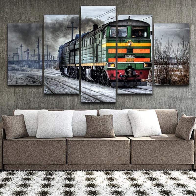 

Paintings Tableau Wall Artwork Home Decor Pictures Canvas 5 Panel Old Locomotive Landscape Modern HD Printed Modular Posters