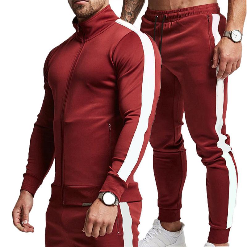 

Men' Tracksuits Autumn Color Patchwork Zipper Pocket Tracksuit Gym Long Sleeve Men' Sports Suit Male SetMen, Black