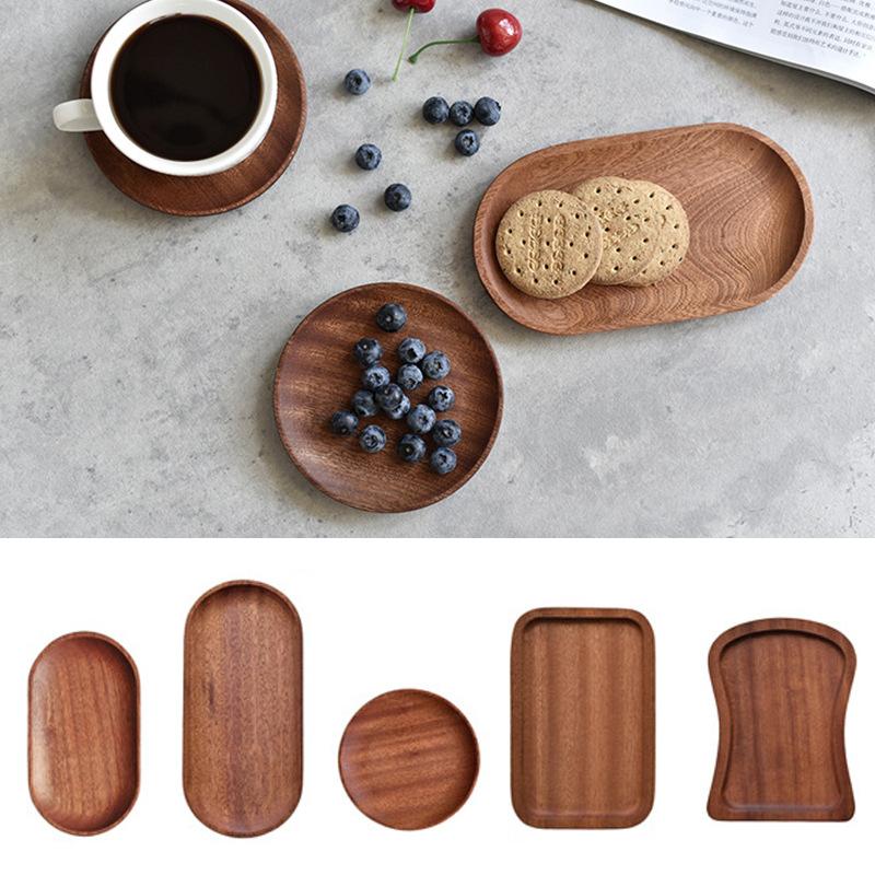 

Dishes & Plates Tableware Solid Wood Round Dessert Plate Japanese-style Wooden Tray Snack Dried Fruit Walnut Color PlateDishes, Round 12cm