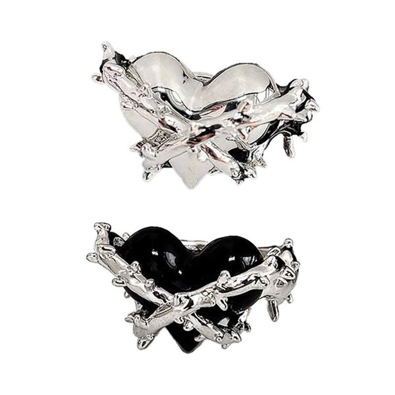 

Cluster Rings INS Gothic Irregular Metal Thorns Love Heart Vintage Punk Open Ring For Women Girls Fashion Jewelry GiftsCluster