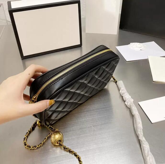 

TZ 2022 Women Gold Ball Camera Bags Quilted Matelasse Chain Crossbody Purse Top Quality Calfskin Genuine Leather Famous Designer Luxury Handbags 24CM, Shipping