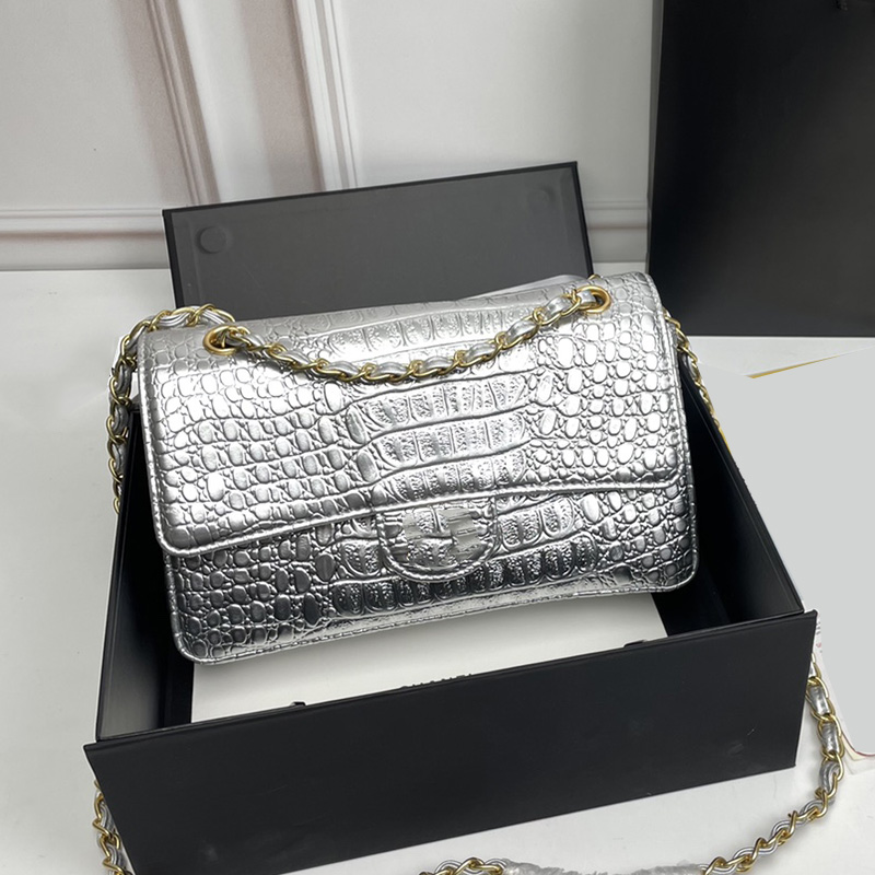 

Classic Double Flap Alligator Calfskin Bags Gold/Black/Silver GHW Metal Hardware Matelasse Chain Crossbody Dhoulder Pursde Fashion Handbag Luxury Bag