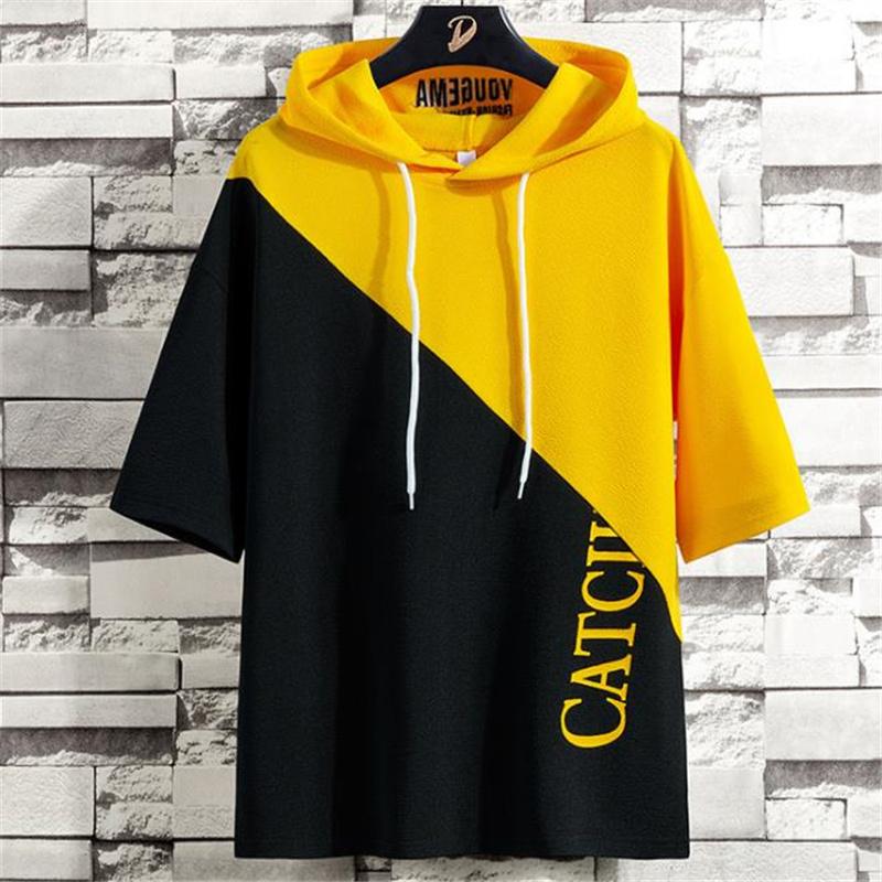 

Men's T-Shirts 2022 Summer Casual T-shirt Streetwear Loose Hip Hop Hooded Tees Short Sleeve Tops Clothing, Beige