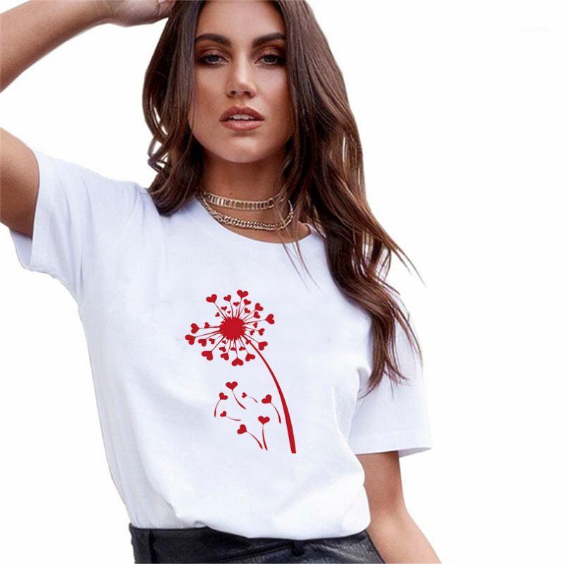 

Women' T-Shirt Love Heart Dandelion Print Women Tshirt Cotton Casual Funny T Shirt Gift For Lady Yong Girl Top Tee