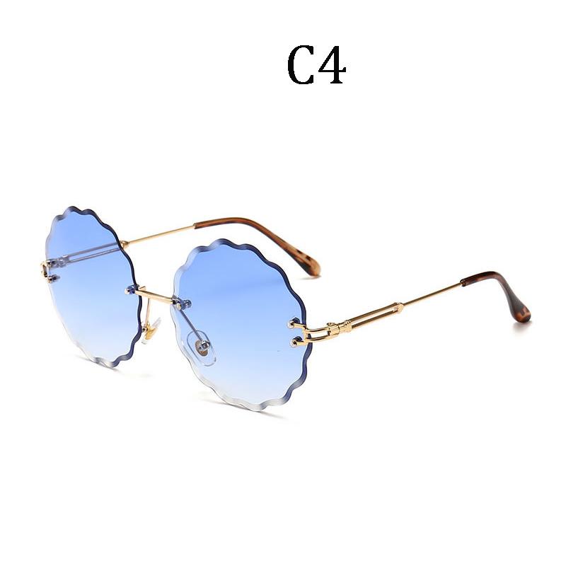 

Sunglasses Fashion Luxury Italy Brand Design Women Flower Round Rimless Feminine Gafas Oculos UV400 Gradient Ocean LensSunglasses