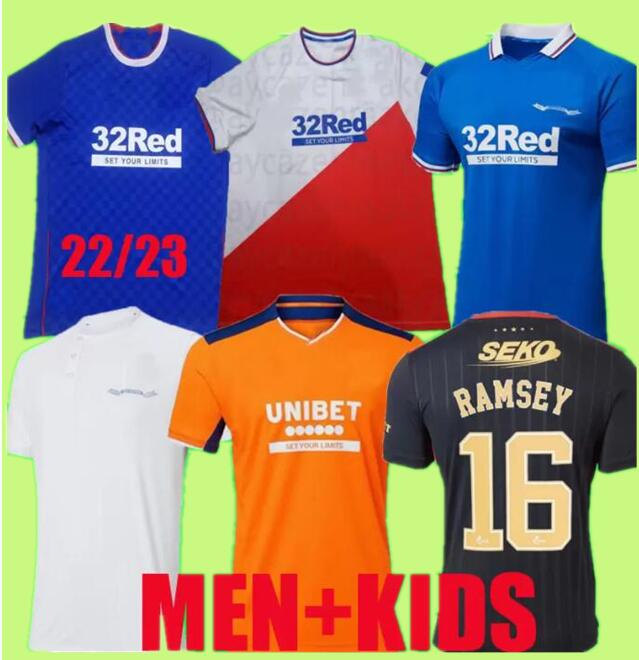 

21 22 23 Rangers fc third Soccer Jerseys orange Special 150th final RAMSEY Sakala Glasgow 2022 2023 HAGI Football Shirt ROOFE MORELOS AMAD TAVERNIER KENT men kids, 22/23 third 1
