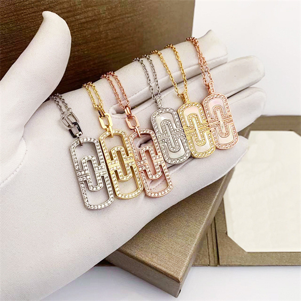 

Fashion Luxury design jewelry gold chain rectangle Pendant Necklace Diamond Silver Rose Custom Pendants necklaces for women fashion jewellery tennis chains