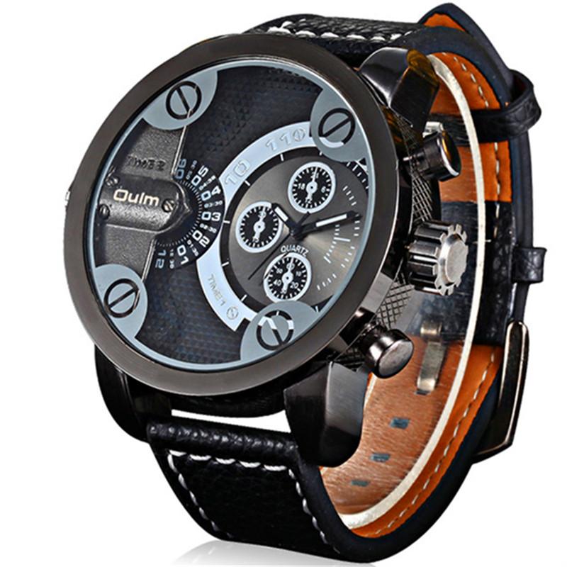 

Wristwatches OULM 3130 Fashion Designer Sports Watches Men Dual Time 5cm Large Dial Casual Quartz Watch Relogio Masculino Marca Esportivo, Red