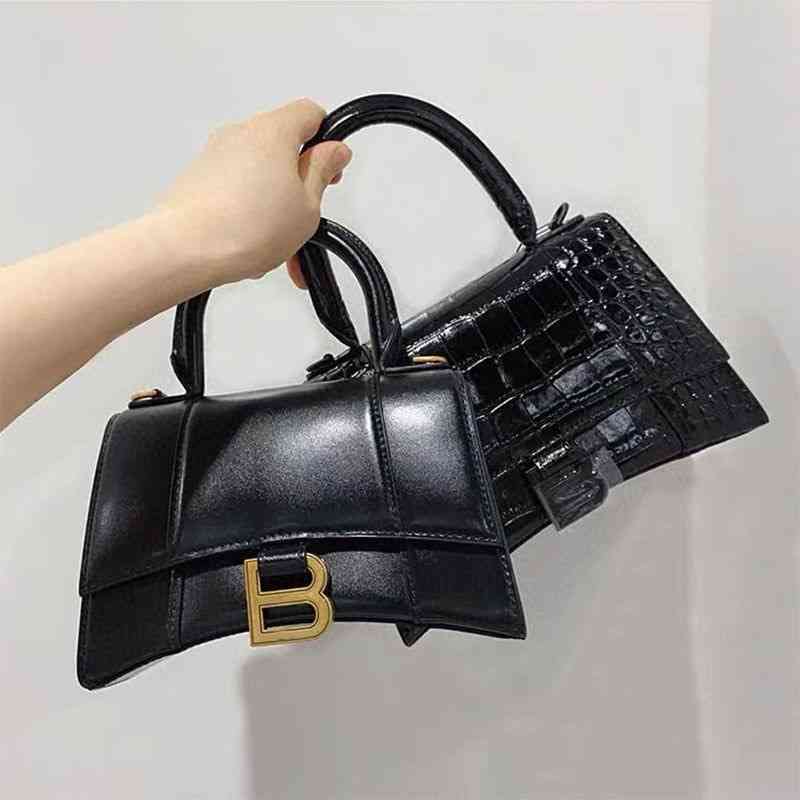 

Balenciga Bag Autumn and Handbags Winter Designer b Family High Version Hourglass Crocodile Real Leather Women's Fashion Single O21W, Black small crocodile - black buckle