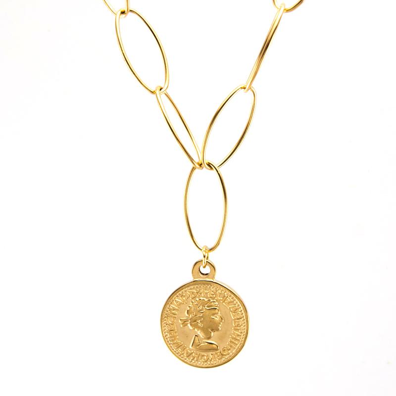 

Chains Stainless Steel Chain Coin Penny Cent Necklace Women Big Oval Unique Long O Link Silver/gold Color Collares