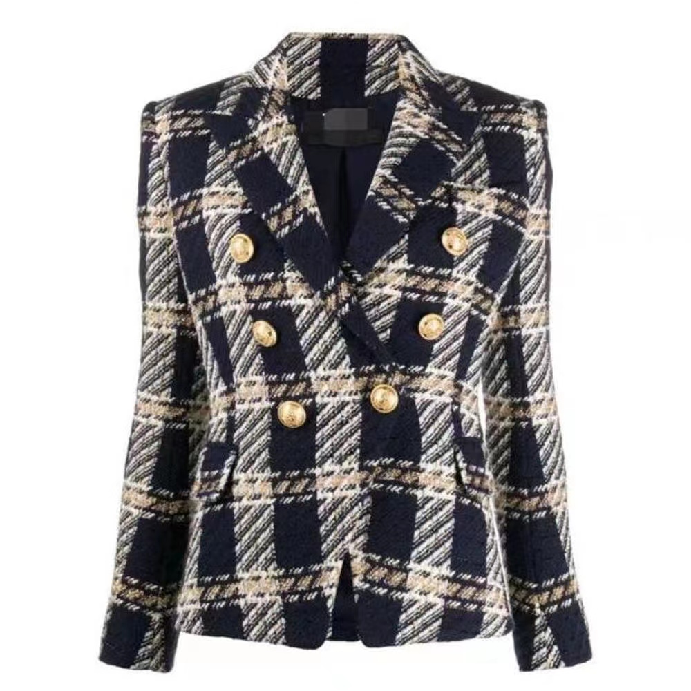 t65gg womens suits blazers feature crop blazer golden lion high profile suit quality designer jacket womens buttons double breasted plaid wool tw