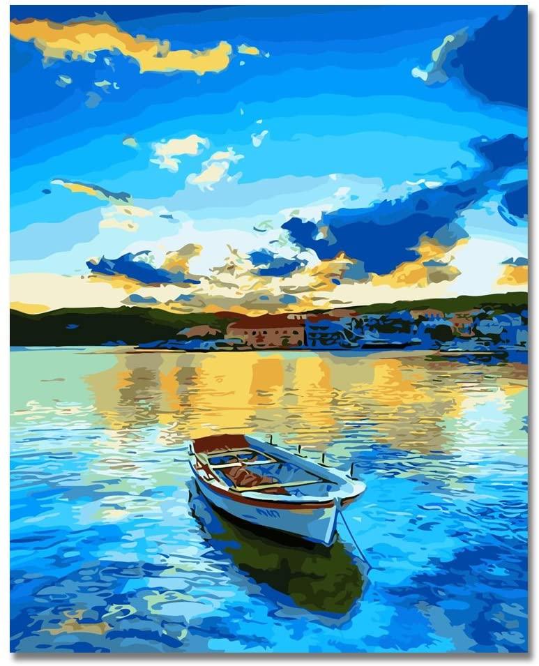 

Paintings Paint By Numbers Kits DIY Oil Painting For Adults Kids Beginner Lakeside Village 16 X 20 Inch With Brushes And Acrylic Pigment