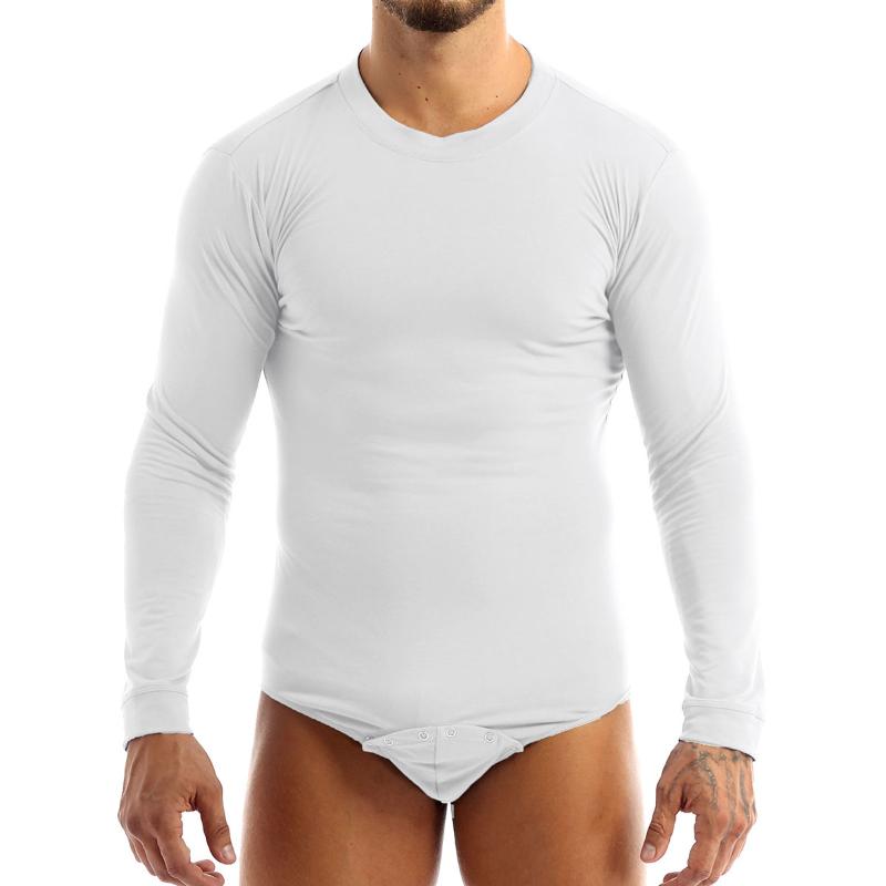 

Men's Swimwear Mens Adult Babies Cosplay Bodysuit Lingerie Round Neck Long Sleeves Pressed Crotch T-shirt Romper PajamasMen's