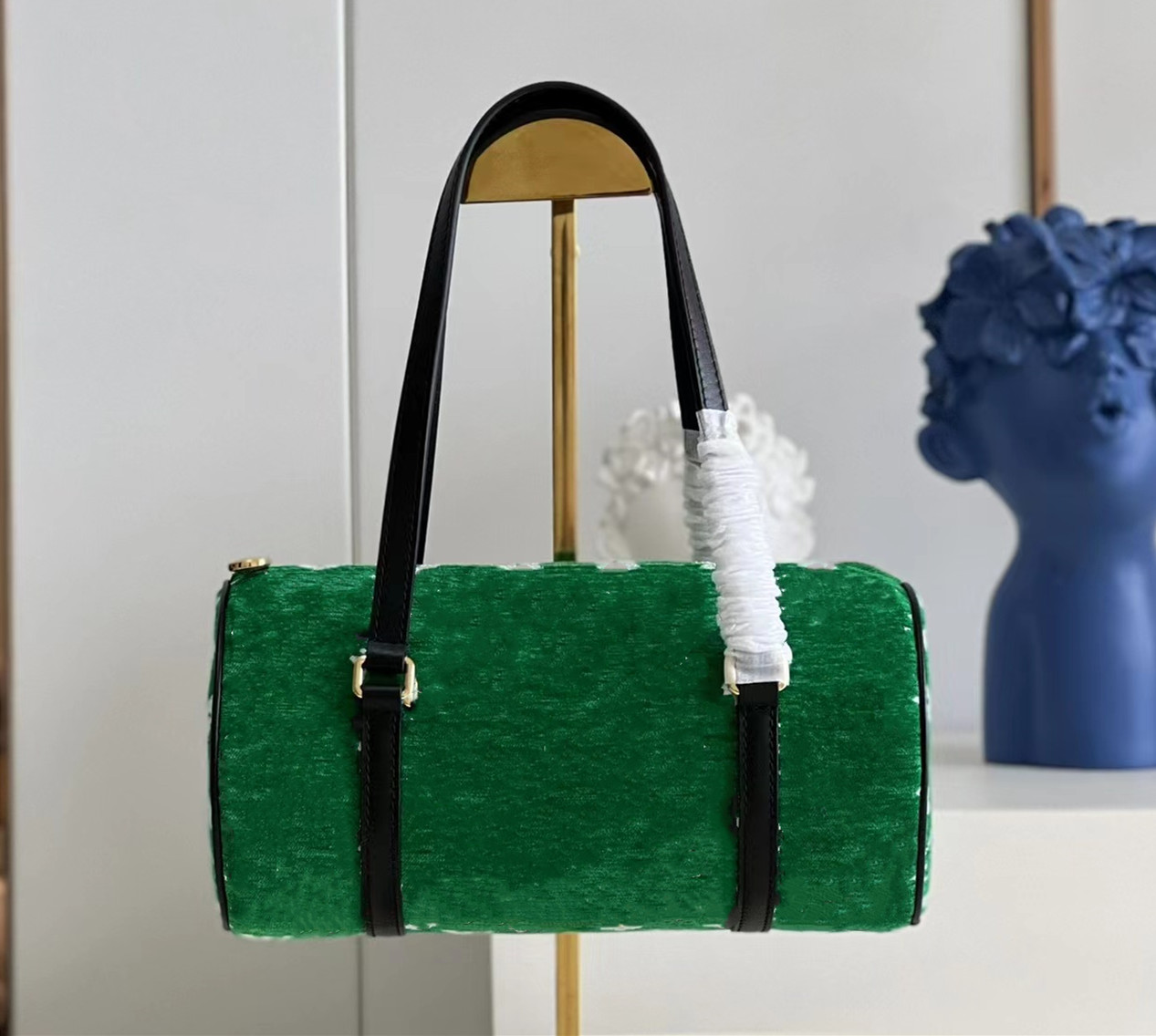 

High quality jacquard flannelette shoulder bag green velvet tote