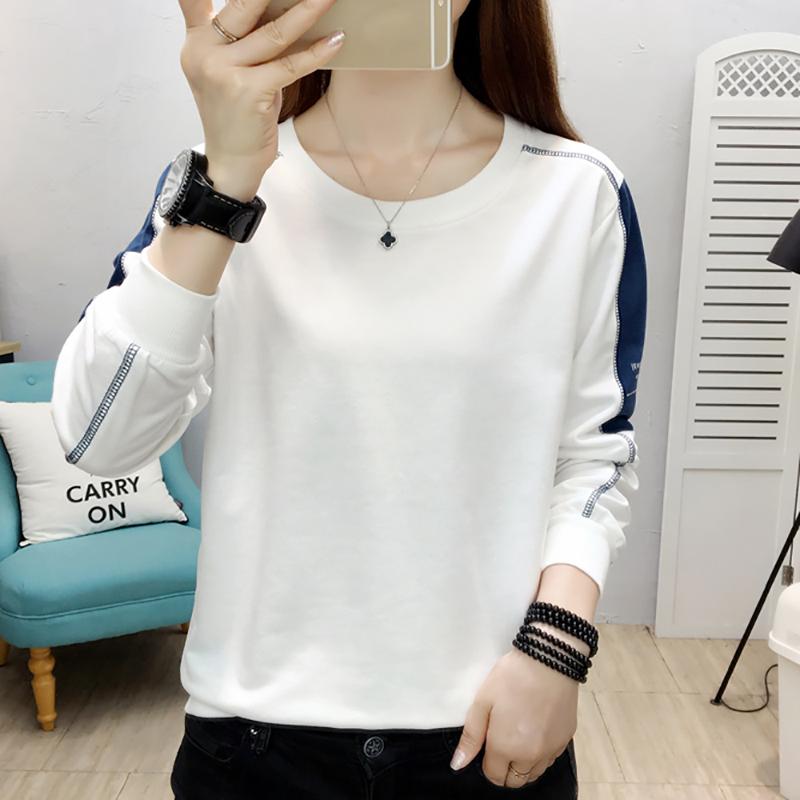 

Women's T-Shirt Camisetas De Mujer Long Sleeve Tees Women Cotton Tee Shirt Casual Patchwork Loose T-Shirts Female Autumn Korean Fashion Lady, Black